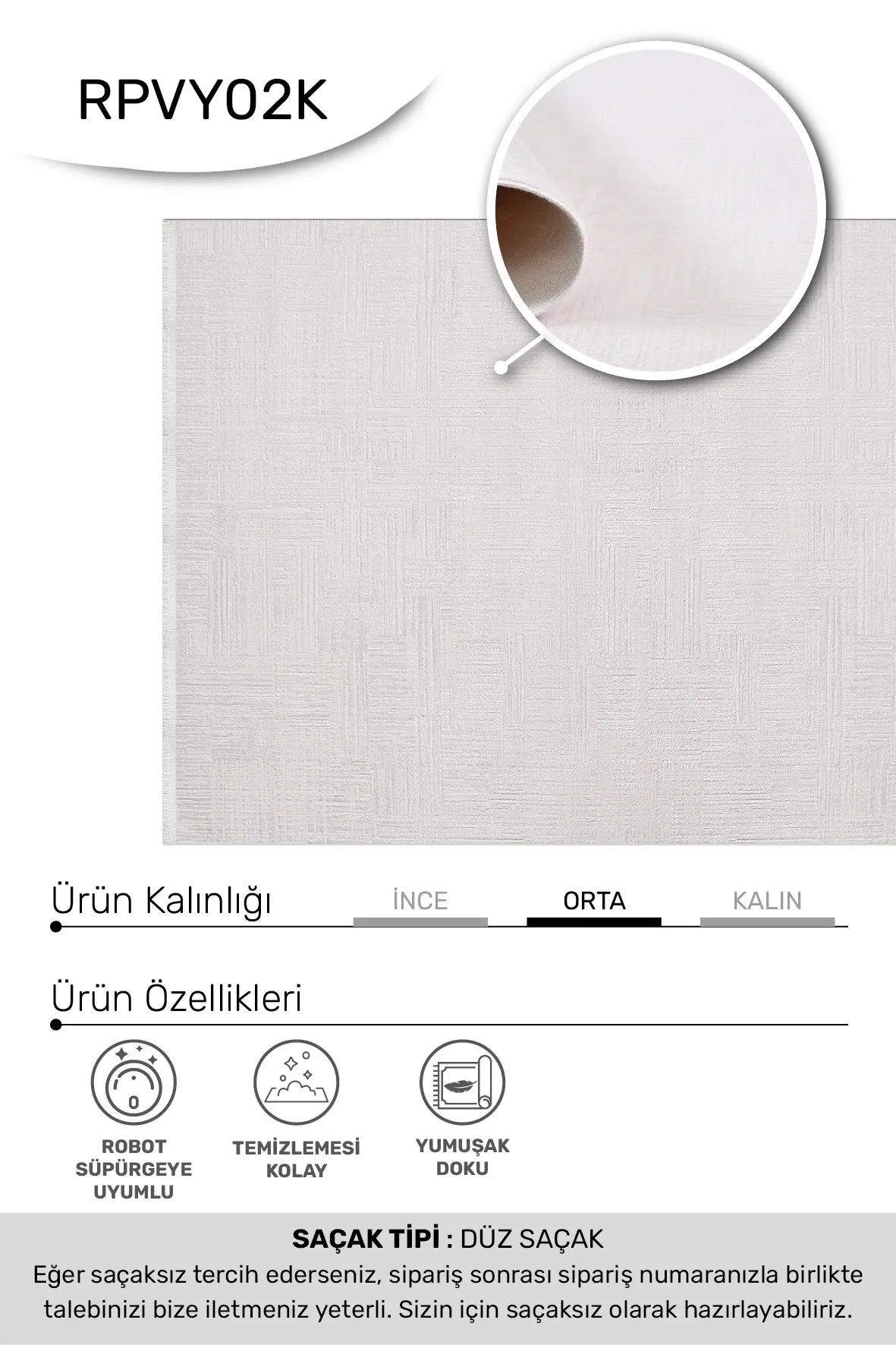 VİANORA Krem Özel Ölçü Modern Halı - Kolay Temizlenebilir