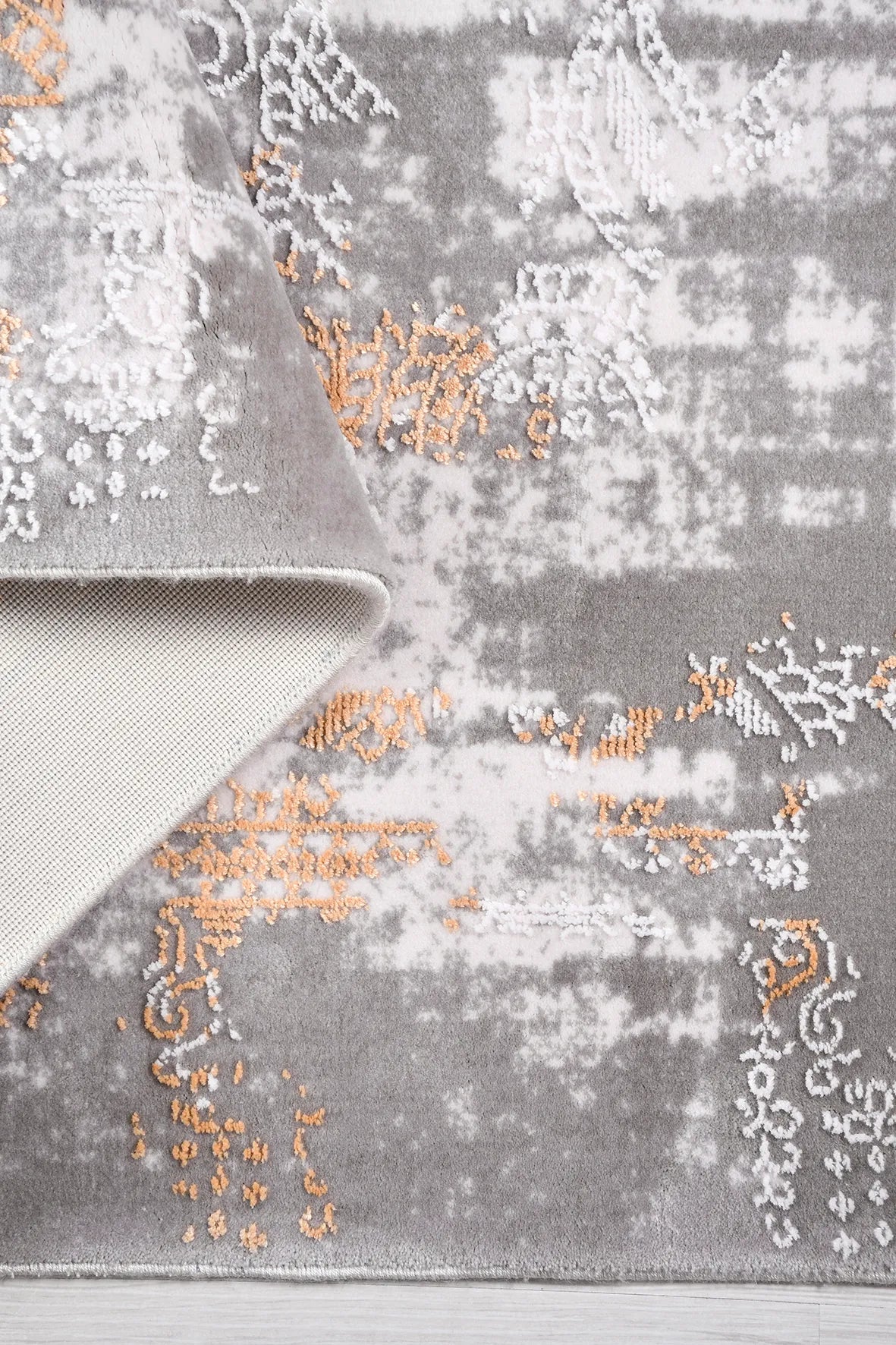 BLOOM Gri/Beyaz/Turuncu - Özel Ölçü Halı - Modern Tasarım