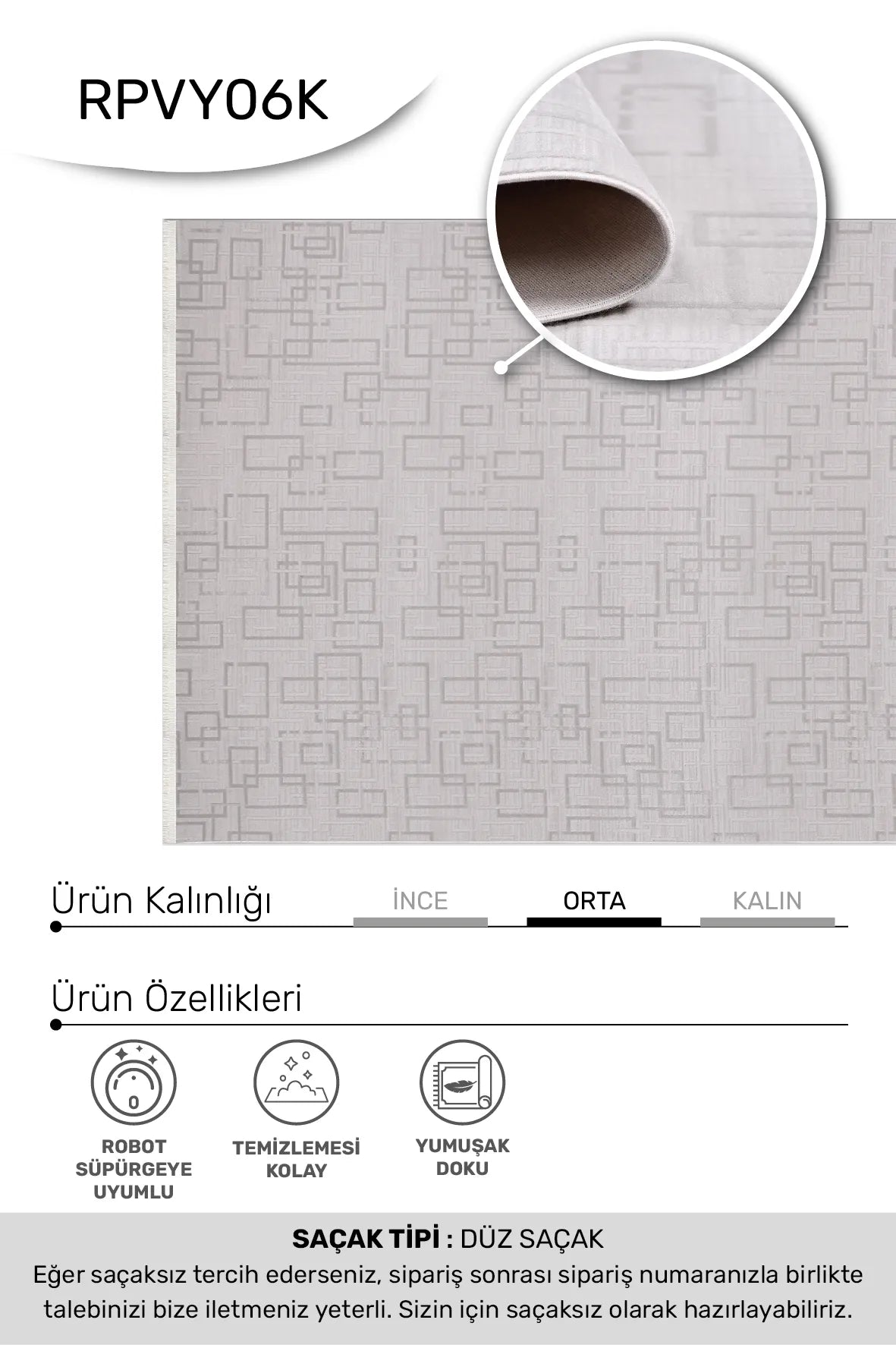 VİANORA Bej/Gri Özel Ölçü Modern Halı - Kolay Temizlenebilir