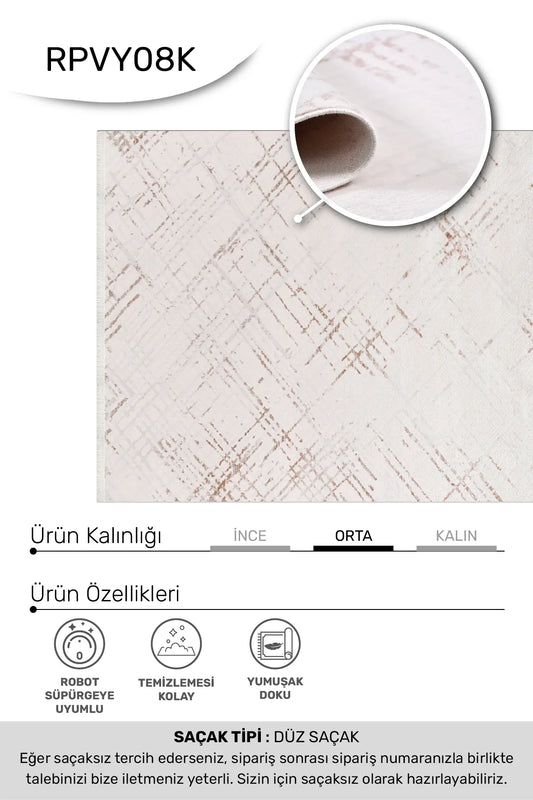 VİANORA Vizon/Bej Özel Ölçü Modern Halı - Kolay Temizlenebilir