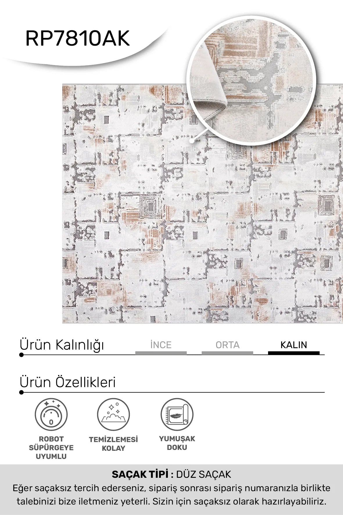 VALORİA Krem/Kahve Özel Ölçü Halı - Modern ve Konforlu