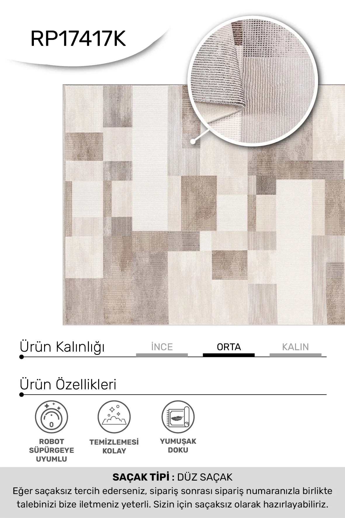 SAPPHİRE Krem/Kahve Halı - Özel Ölçü, Modern ve Dayanıklı