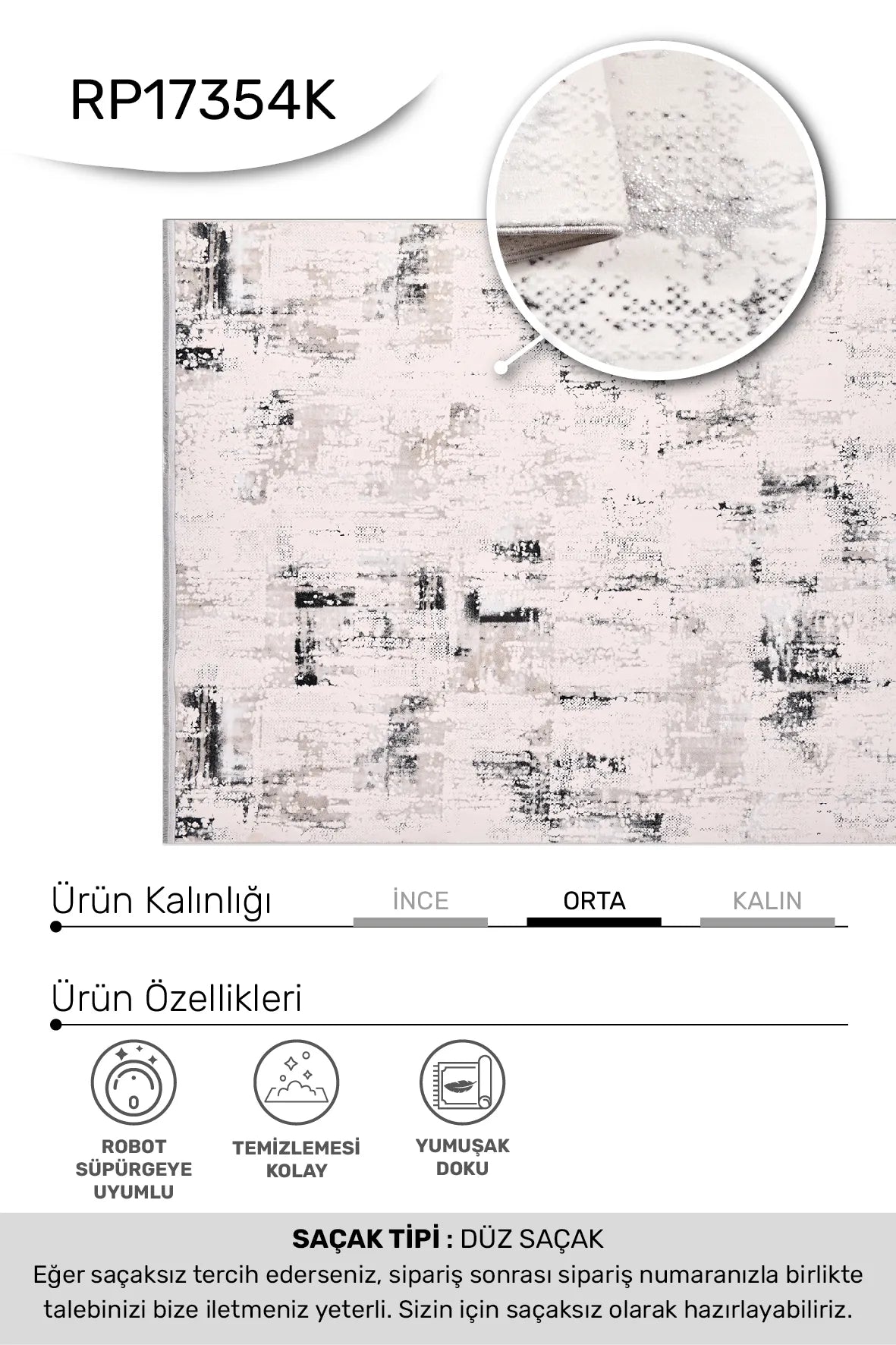 SAPPHİRE Krem/Gri Halı - Özel Ölçü, Modern ve Kolay Temizlenebilir