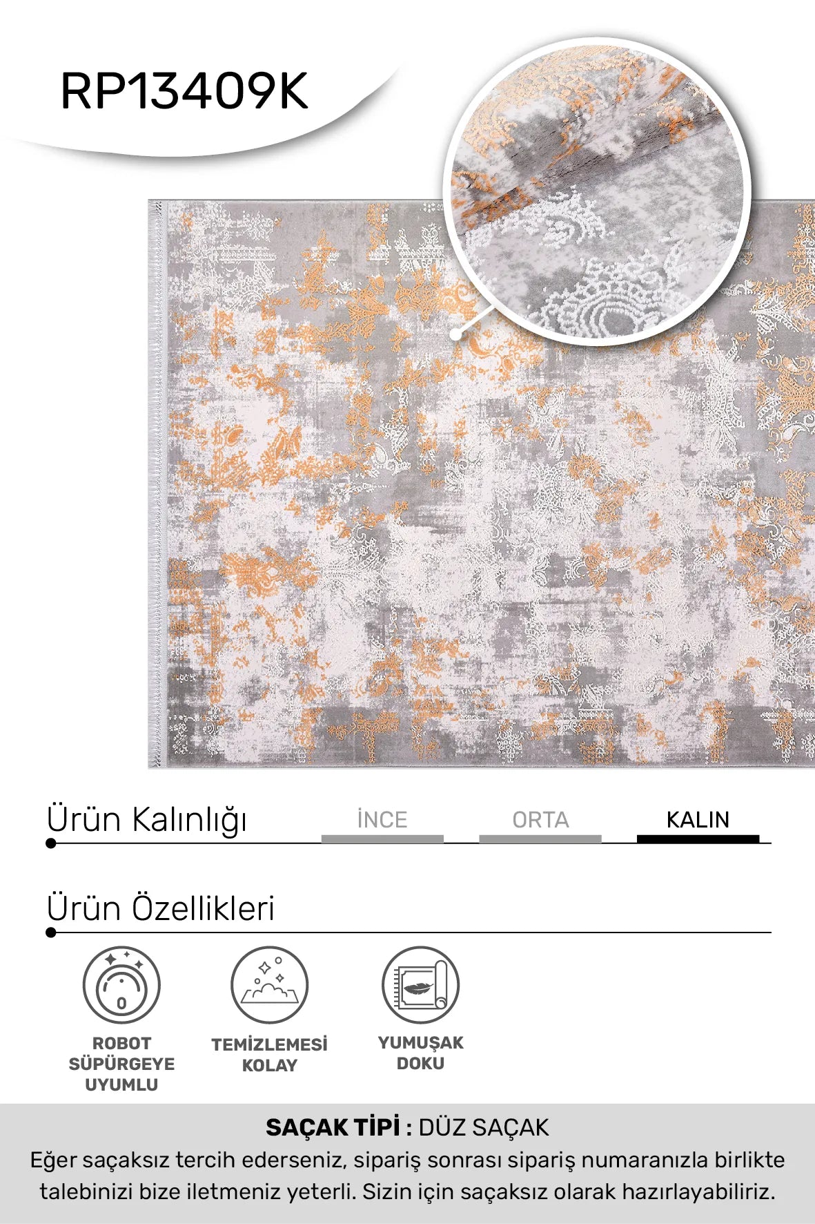 BLOOM Gri/Beyaz/Turuncu - Özel Ölçü Halı - Modern Tasarım