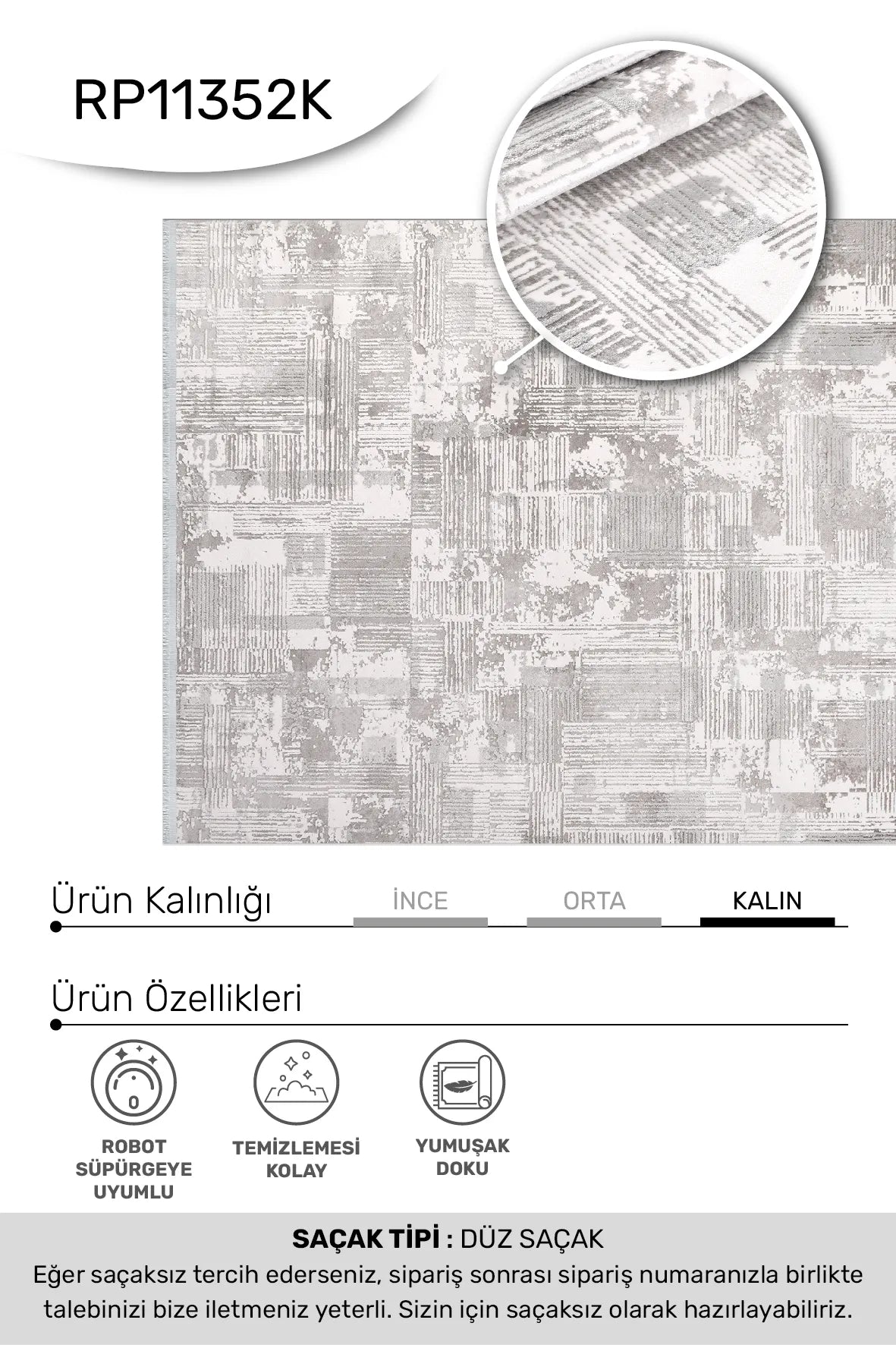 FİLORA Gri/Krem Özel Ölçü Halı - Modern ve Uygun Fiyatlı