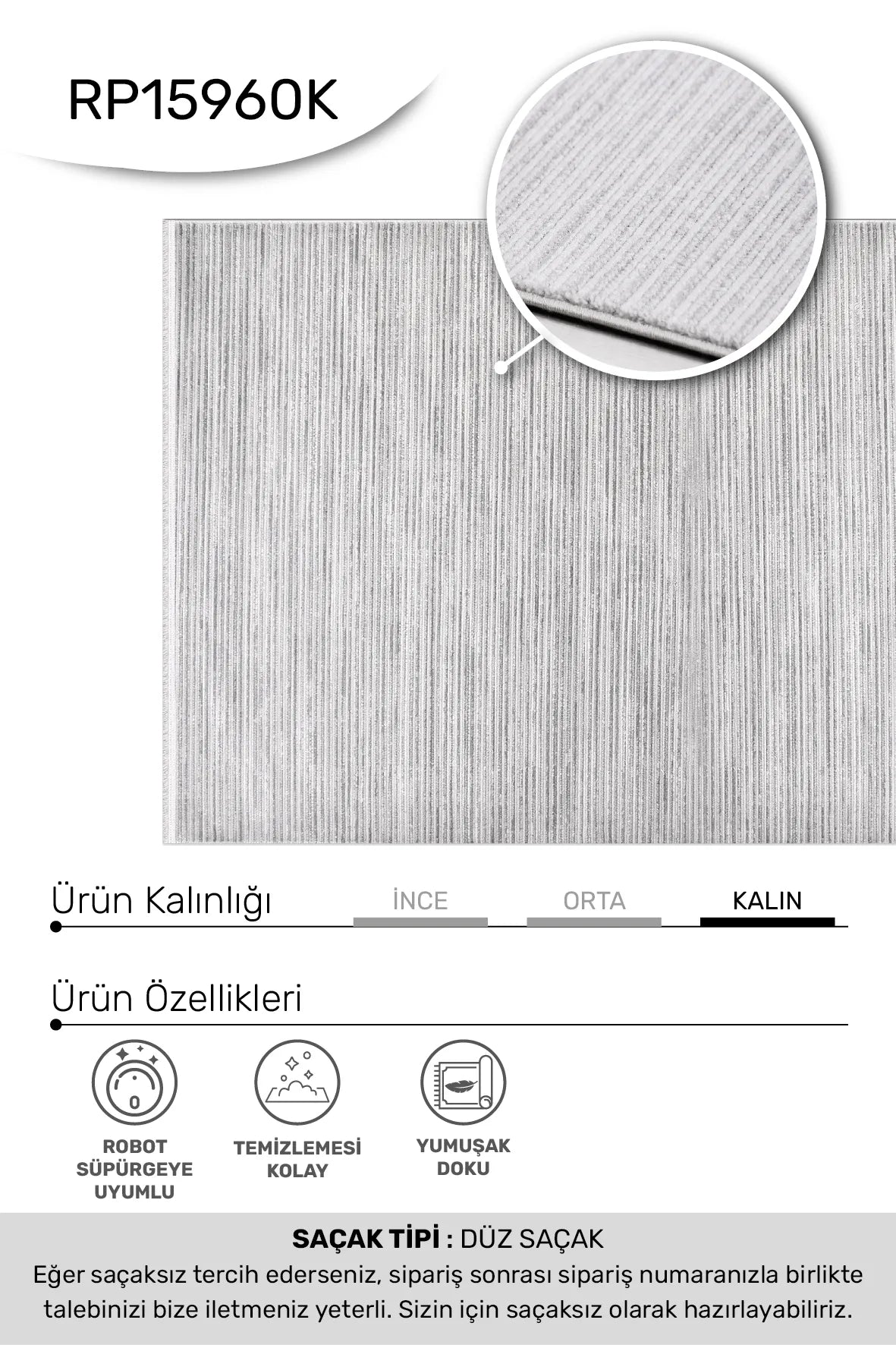 1ARSİNA Beyaz/Gri - Özel Ölçü Halı - Kolay Temizlenebilir