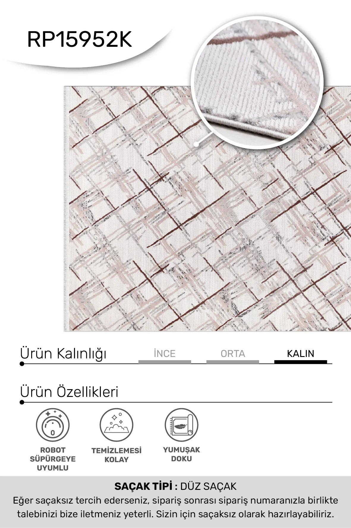 ARSİNA Krem/Gri/Koyu Kahve Halı - Özel Ölçü, Kolay Temizlik