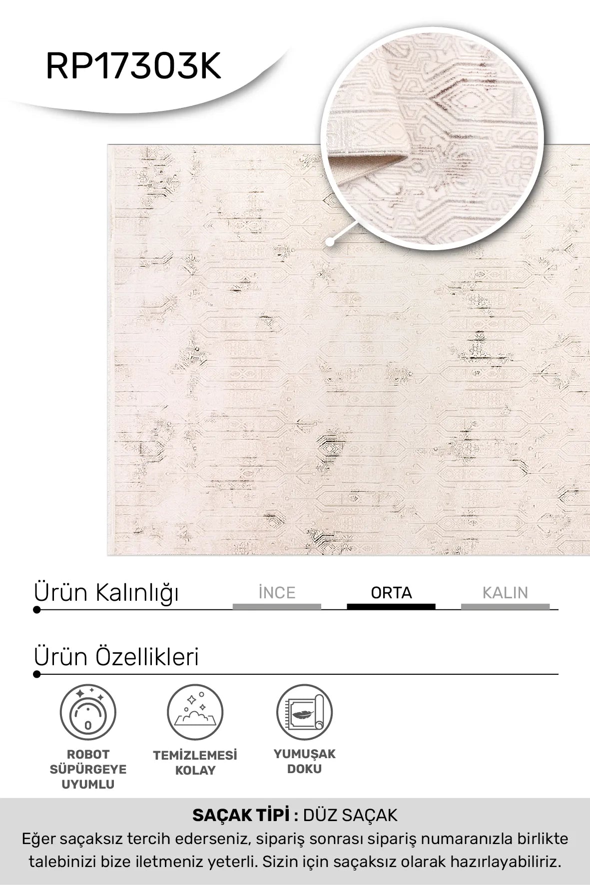 SAPPHİRE Vizon/Krem Halı - Modern Tasarım, Kolay Temizlenebilir