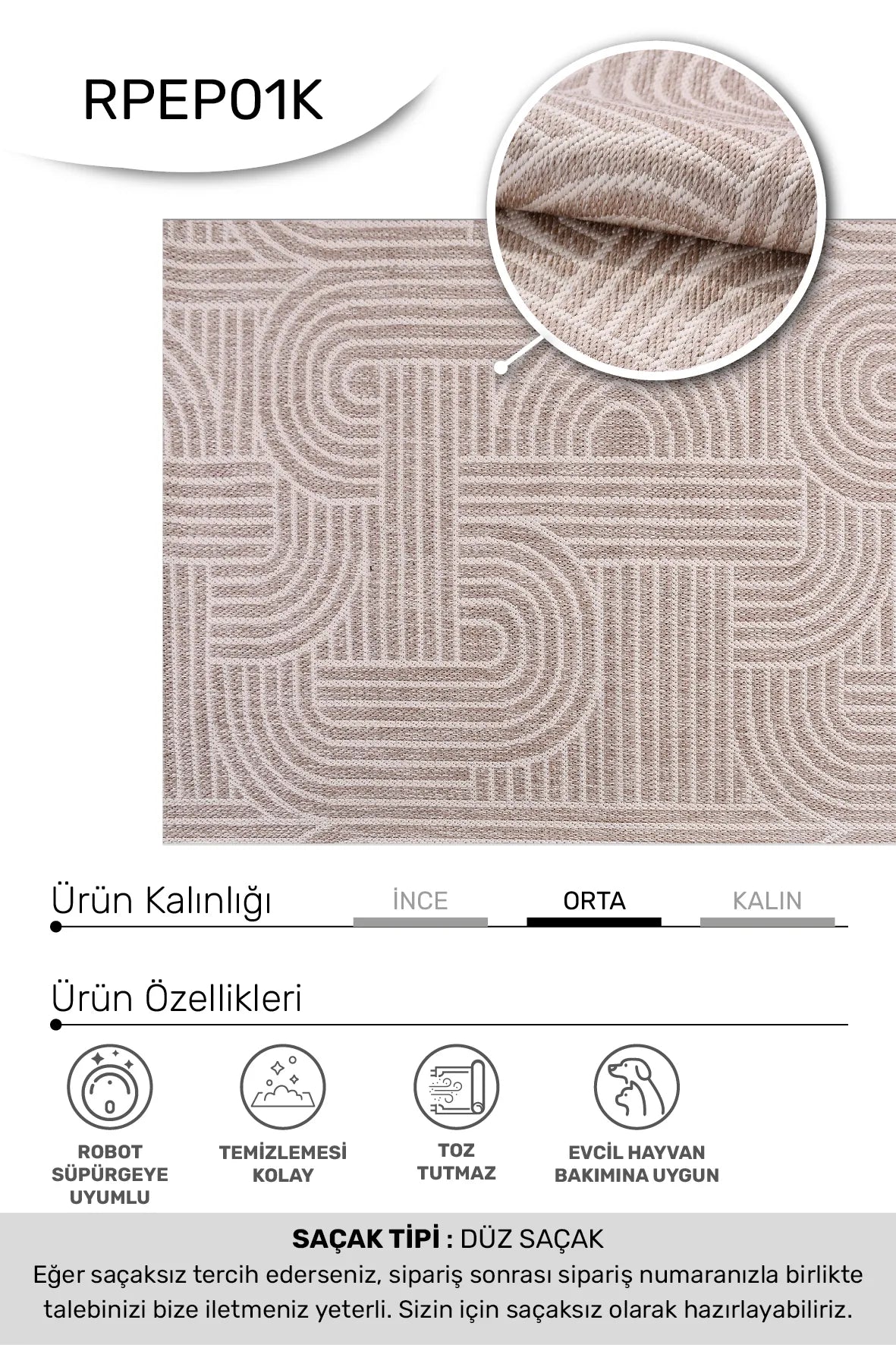 DELTA Vizon/Krem Mutfak ve Koridor Halısı - Özel Ölçü