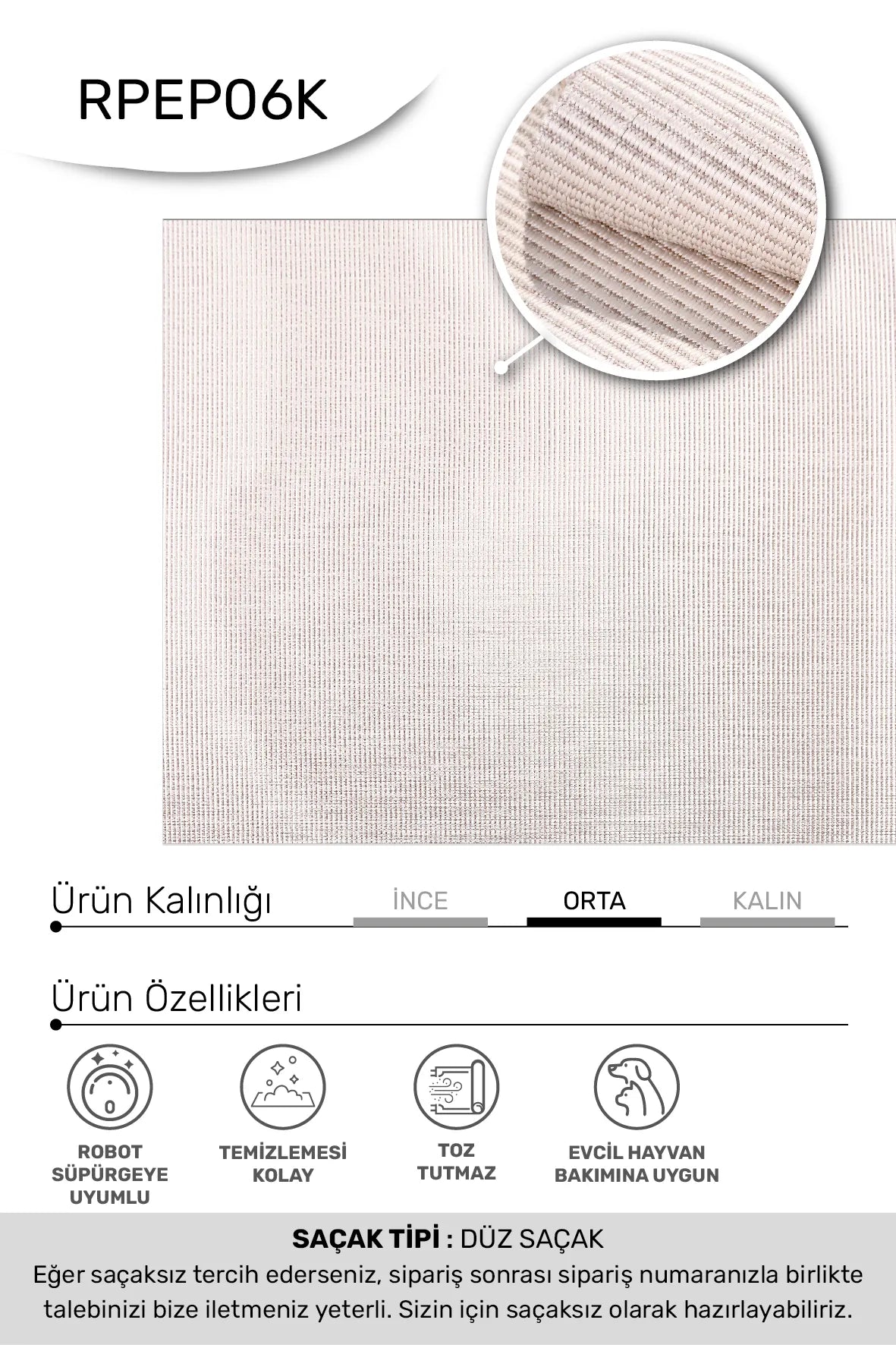 DELTA Krem/Vizon Özel Ölçü Mutfak Halısı - Kaymaz Taban