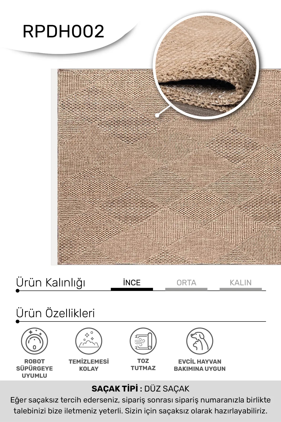 DAFNE Kahve Halı - Özel Ölçü, Kaydırmaz Taban, Kolay Temizlik