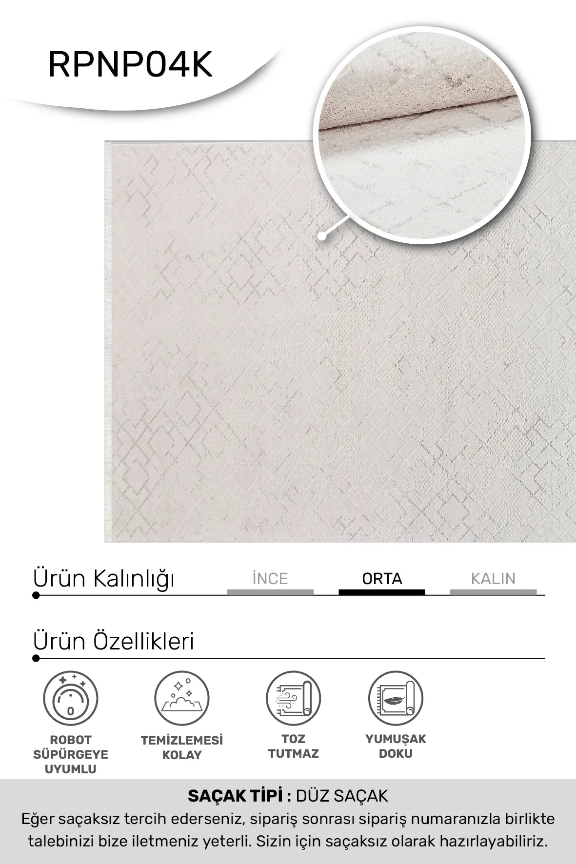 BONAPARTE Beyaz Özel Ölçü Halı - Modern ve Şık Tasarım