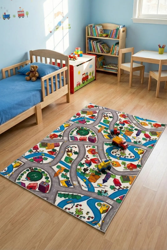 RugKids Trafik Desenli Halı - Silinebilir ve Kaymaz Tabanlı