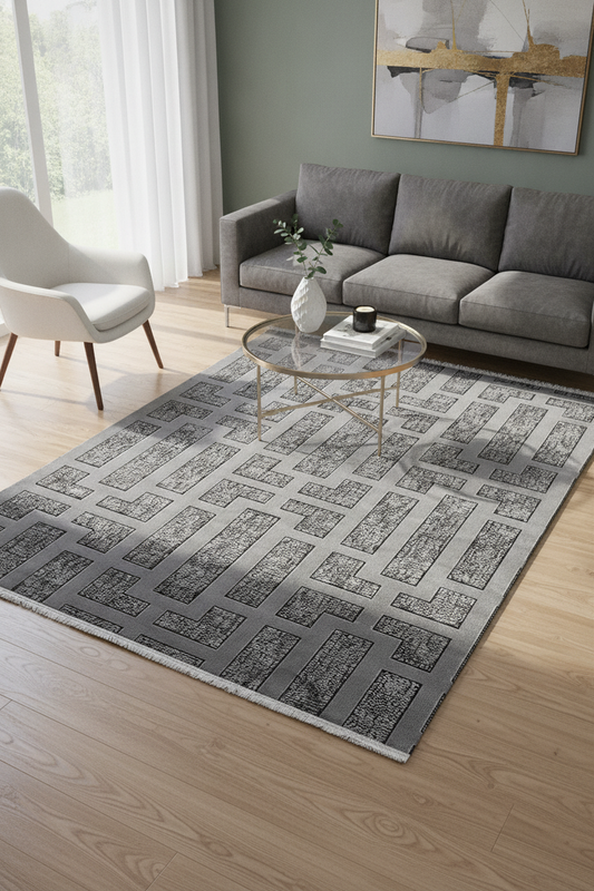ROXSTONE Antrasit Modern Halı - Özel Ölçü ve Kolay Temizlik