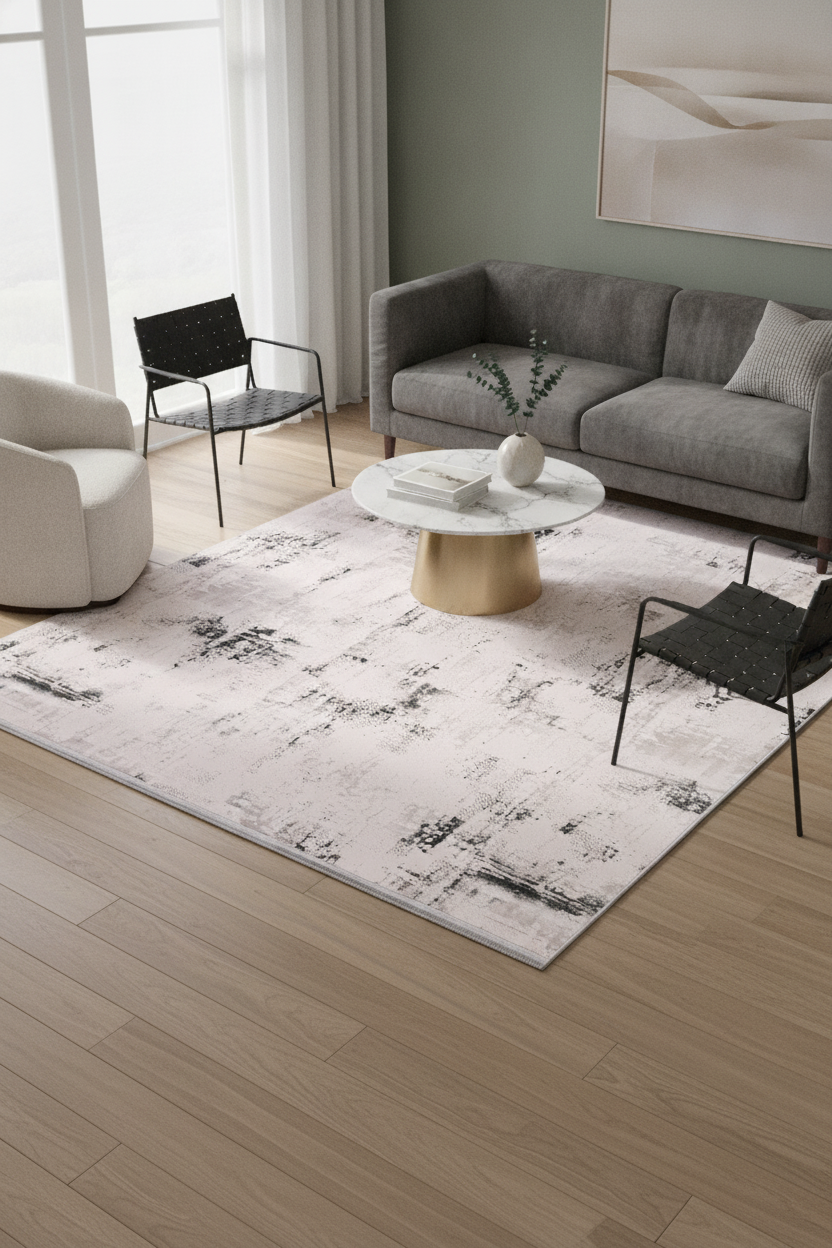 SAPPHİRE Krem/Gri Halı - Özel Ölçü, Modern ve Kolay Temizlenebilir