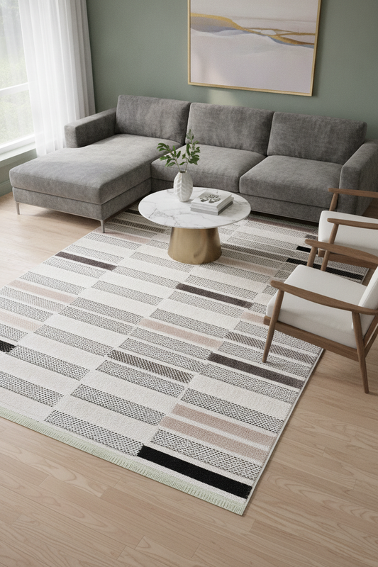 RİKO Krem/Gri/Kahve Halı - Özel Ölçü ile Modern Tasarım