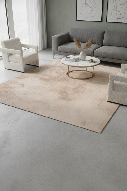 Tavşan Poly Peluş Halı - Bej - Ekstra Yumuşak ve Kaymaz
