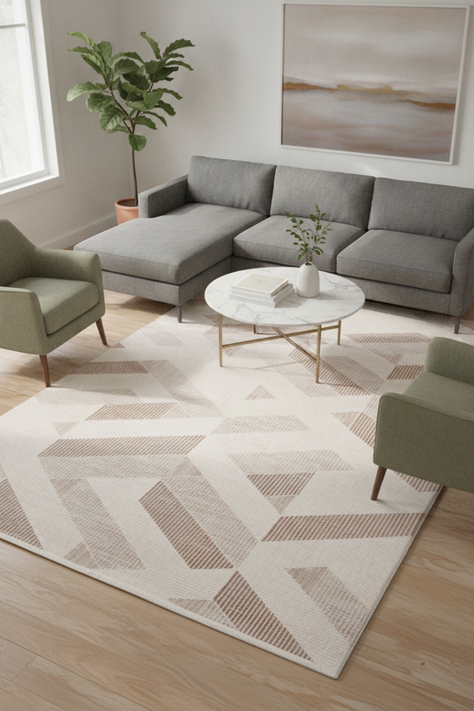MACCA Krem/Kahve Özel Ölçü Halı - Modern ve Dayanıklı