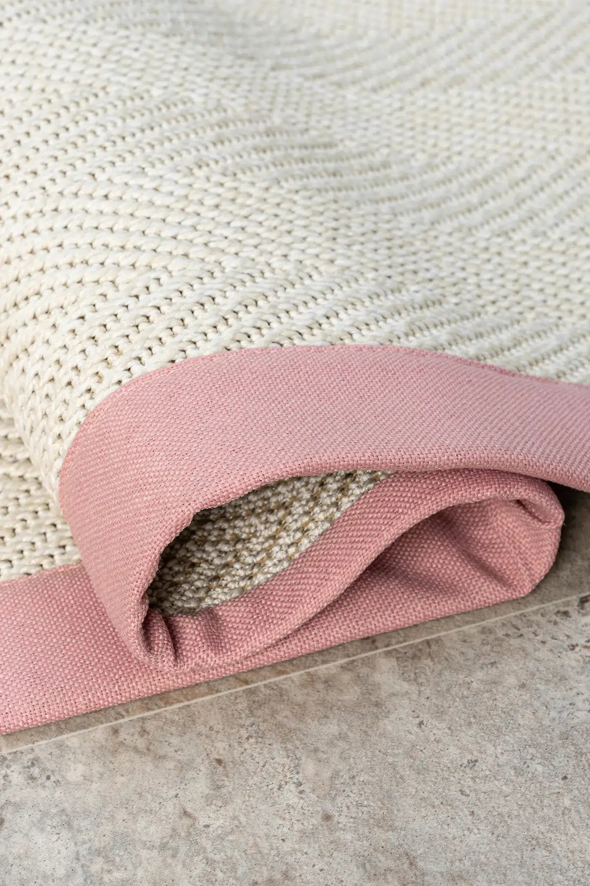 Bombay Krem Halı - Pembe Bordürlü Kolay Temizlenen Sisal Halı