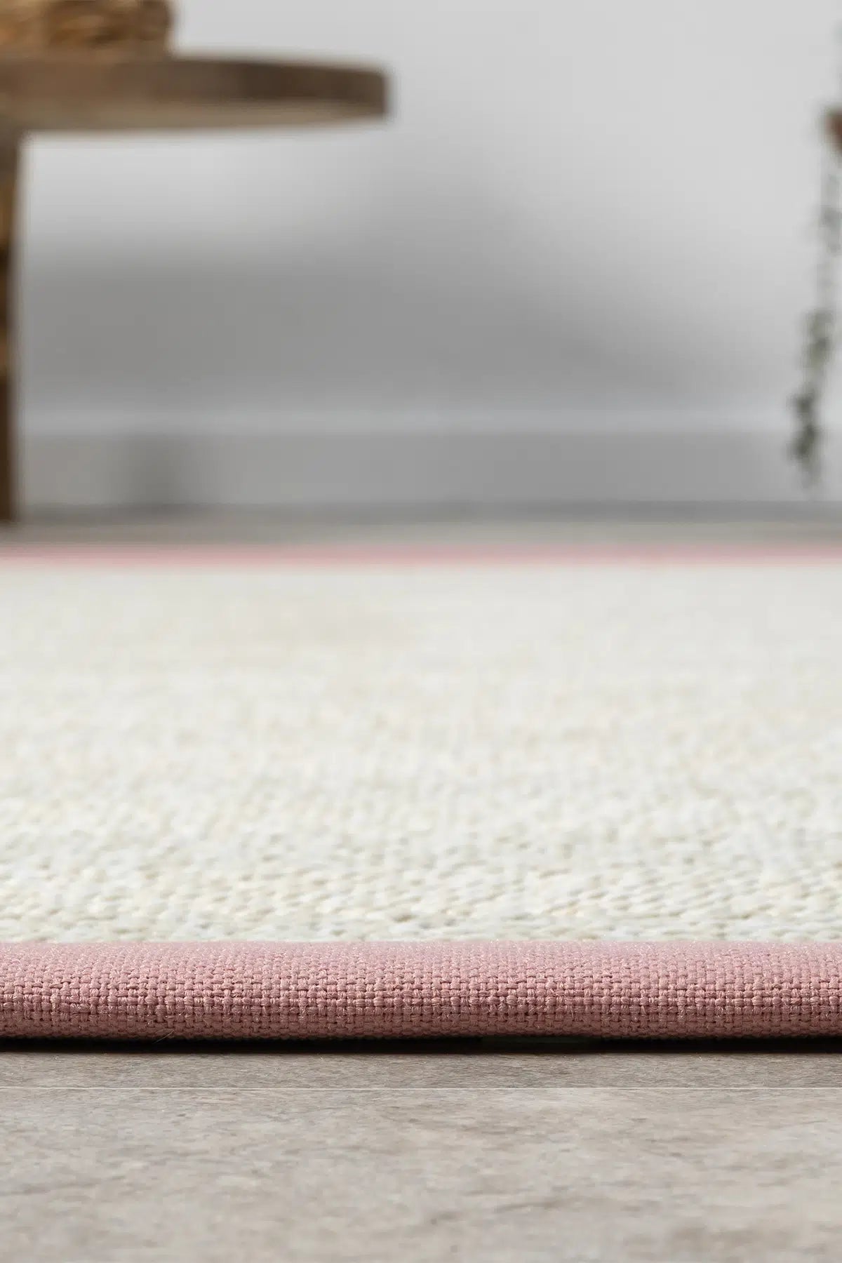 Bombay Krem Halı - Pembe Bordürlü Kolay Temizlenen Sisal Halı