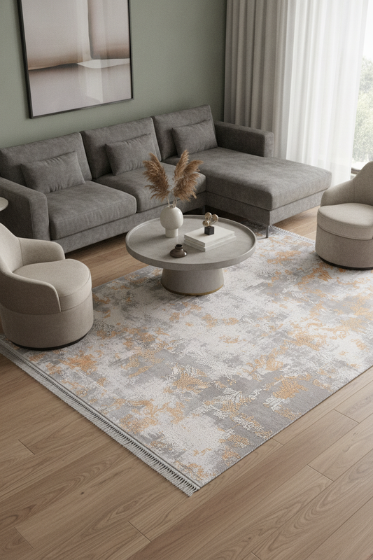 BLOOM Gri/Beyaz/Turuncu - Özel Ölçü Halı - Modern Tasarım