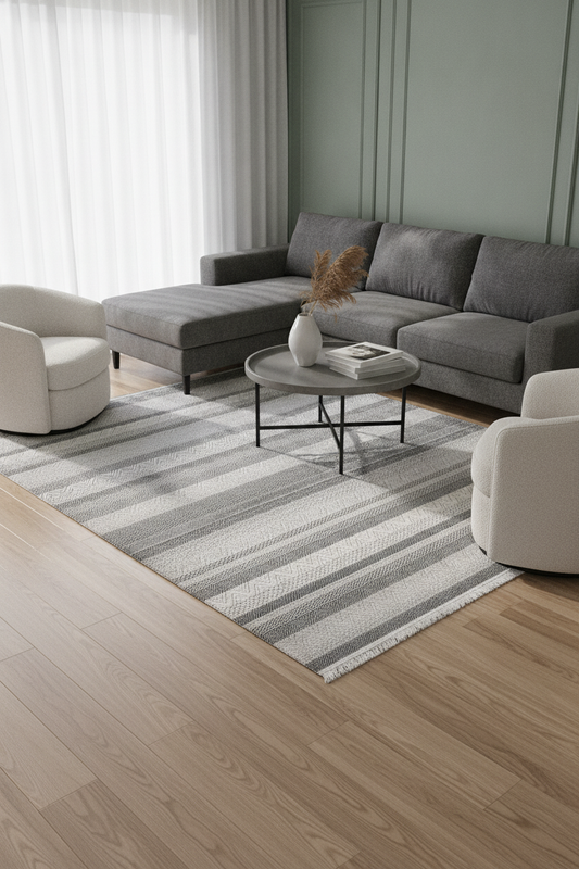 ROXSTONE Gri/Bej Özel Ölçü Halı - Modern ve Şık Tasarım