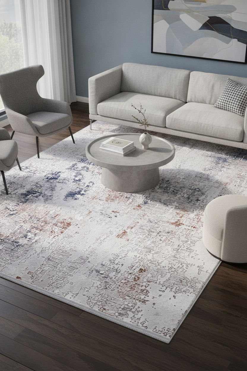 Valorıa Bej/Kahve/Mavi Halı - Modern Tasarım ve Özel Ölçü Seçeneği