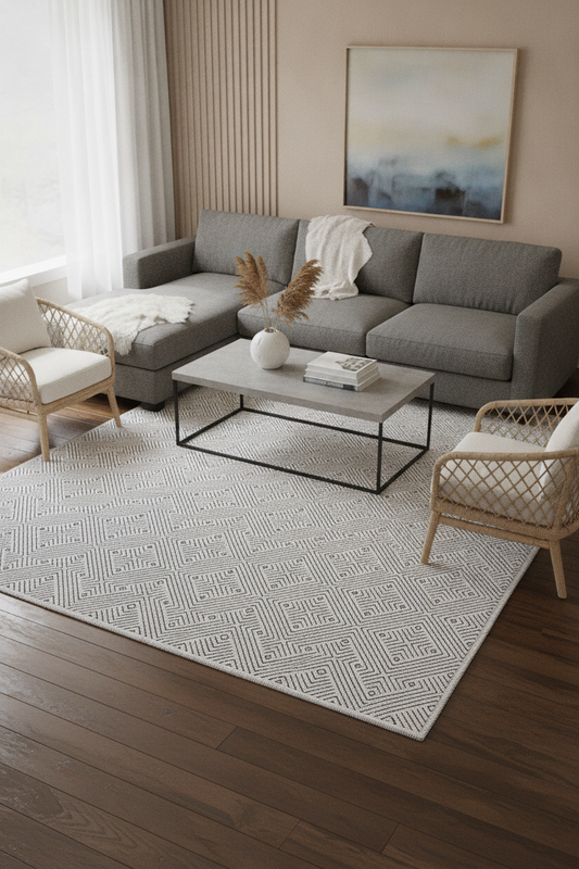 ROXSTONE Gri/Siyah Modern Halı - Özel Ölçü ve Kolay Temizlik