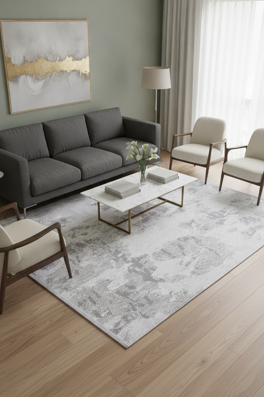 BLOOM Gri/Beyaz Halı - Özel Ölçü, Modern ve Dayanıklı